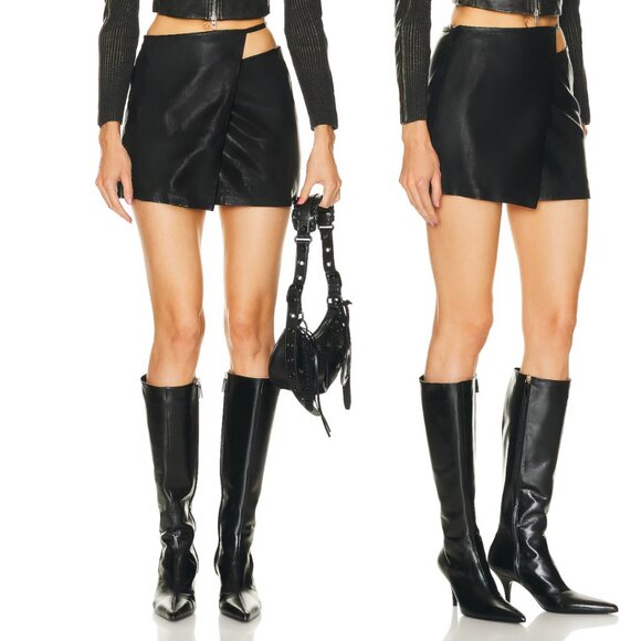 NWT Diesel L-Kesselle Wrap Mini Skirt Stretch Lambskin Leather Slim Strap Sz 38